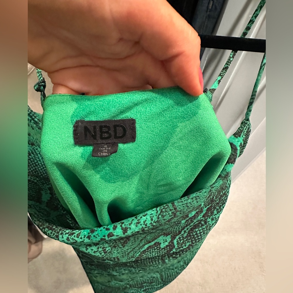 NBD Revolve Maisie Green Snakeskin Cowl Neck Mini Dress | Size S - Picture 13 of 14